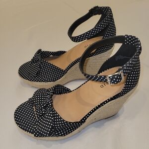 Torrid Espadrille Platform Wedge Shoe Womens 9 W Polkadot Bow Black & White